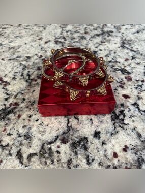 Gold-Tone Bangle Bracelet Set with Red Crystal Bows - Women Jewelry